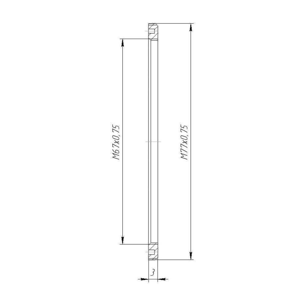 M77x0.75 male to M67x0.75 female thread adapter, flangeless