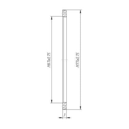 M77x0.75 male to M67x0.75 female thread adapter, flangeless