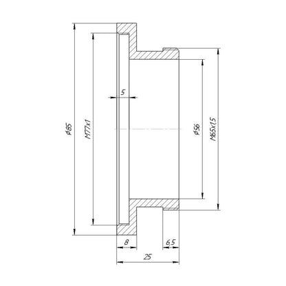M77x1 female to M65x1.5 male thread adapter