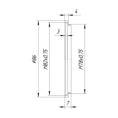 M78x0.75 male to M82x0.75 female thread adapter