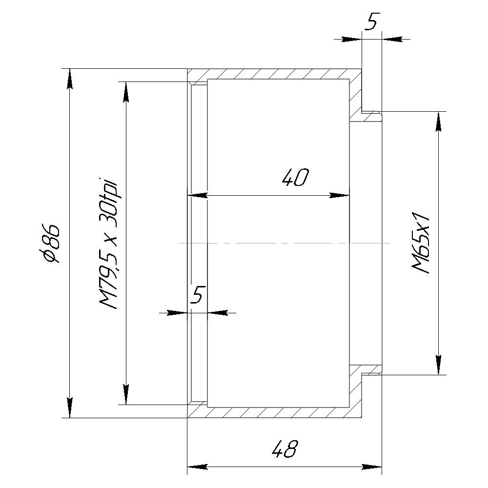 M79.5x30tpi female to M65x1 male thread adapter for Kodak Aero Ektar 2.5/153mm