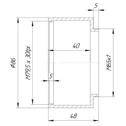 M79.5x30tpi female to M65x1 male thread adapter for Kodak Aero Ektar 2.5/153mm