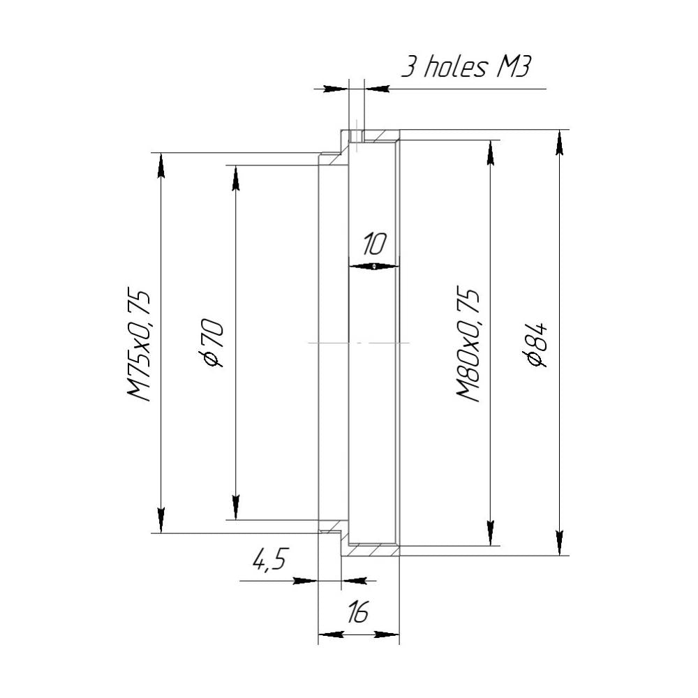 M80x0.75 female to M75x0.75 male thread adapter for Muller Anamorphot 46/2x