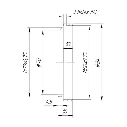 M80x0.75 female to M75x0.75 male thread adapter for Muller Anamorphot 46/2x