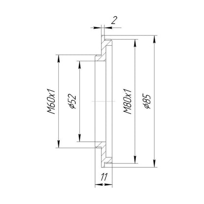 M80x1 male to M60x1 male thread adapter