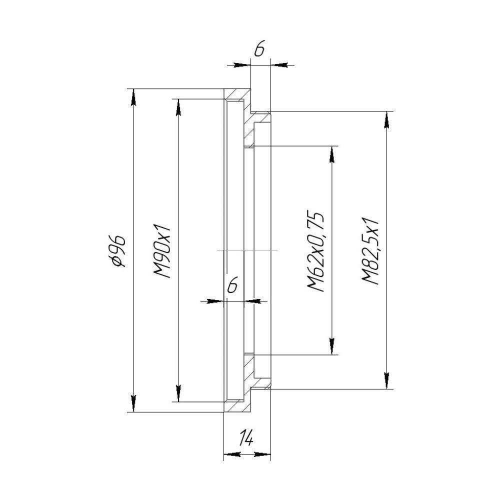 M82.5x1 male to M90x1 female thread adapter