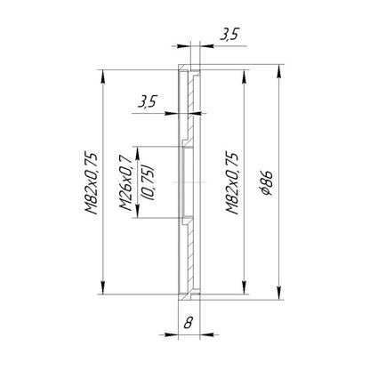 M82x0.75 male to M26x0.75 female thread adapter