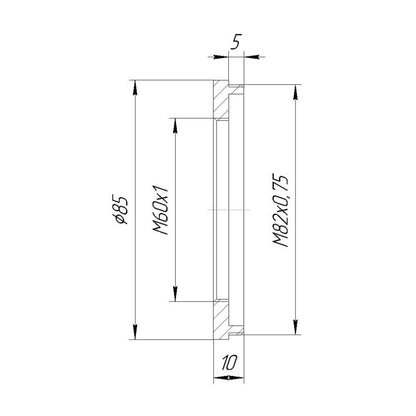 M82x0.75 male to M60x1 female thread adapter