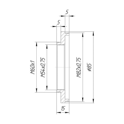 M82x0.75 male to M60x1 male thread adapter