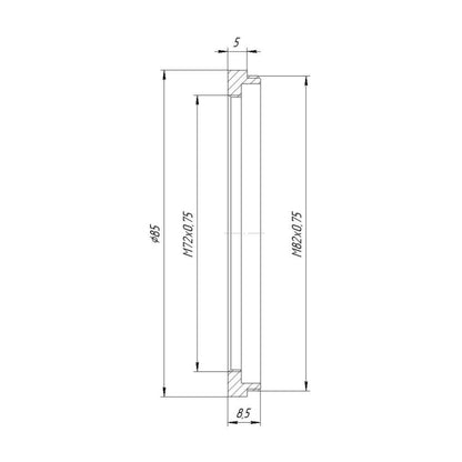 M82x0.75 male to M72x0.75 female thread adapter (82mm to 72mm step-down ring)