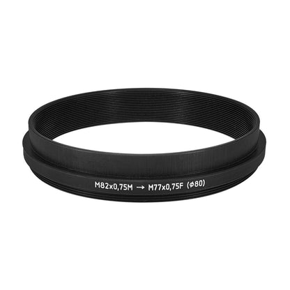 M82x0.75 male to M77x0.75 female thread with 80mm outer diameter