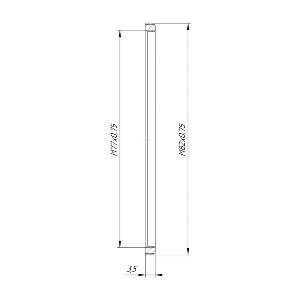 M82x0.75 male to M77x0.75 female step-down ring (filter thread adapter), flat