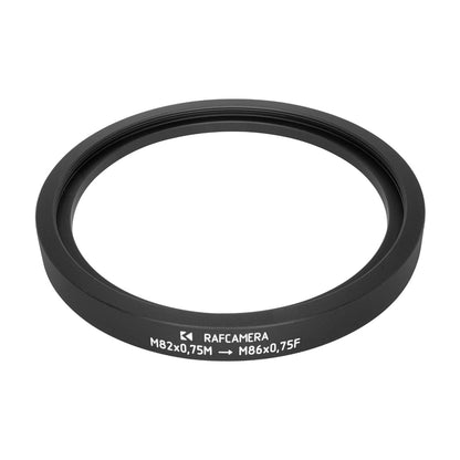 M82x0.75 male to M86x0.75 female thread adapter, rear projecting