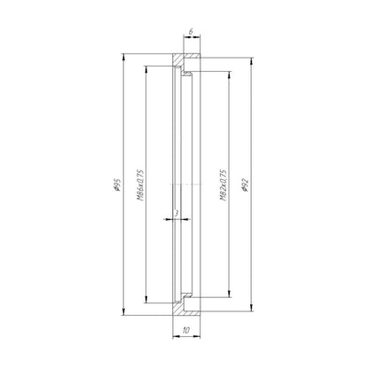 M82x0.75 male to M86x0.75 female thread adapter, rear projecting