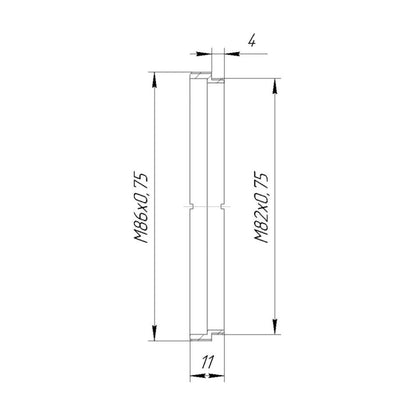 M82x0.75 male to M86x0.75 male thread adapter