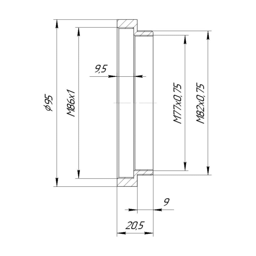 M82x0.75 male to M86x1 female thread adapter for LOMO 35OKC10-28-1M lens