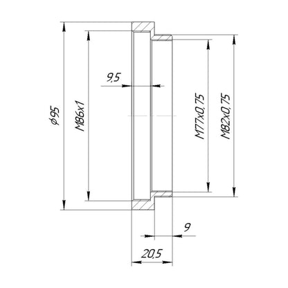 M82x0.75 male to M86x1 female thread adapter for LOMO 35OKC10-28-1M lens