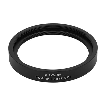 M82x0.75 male to M86x1 female thread adapter with 95mm OD, rear projecting