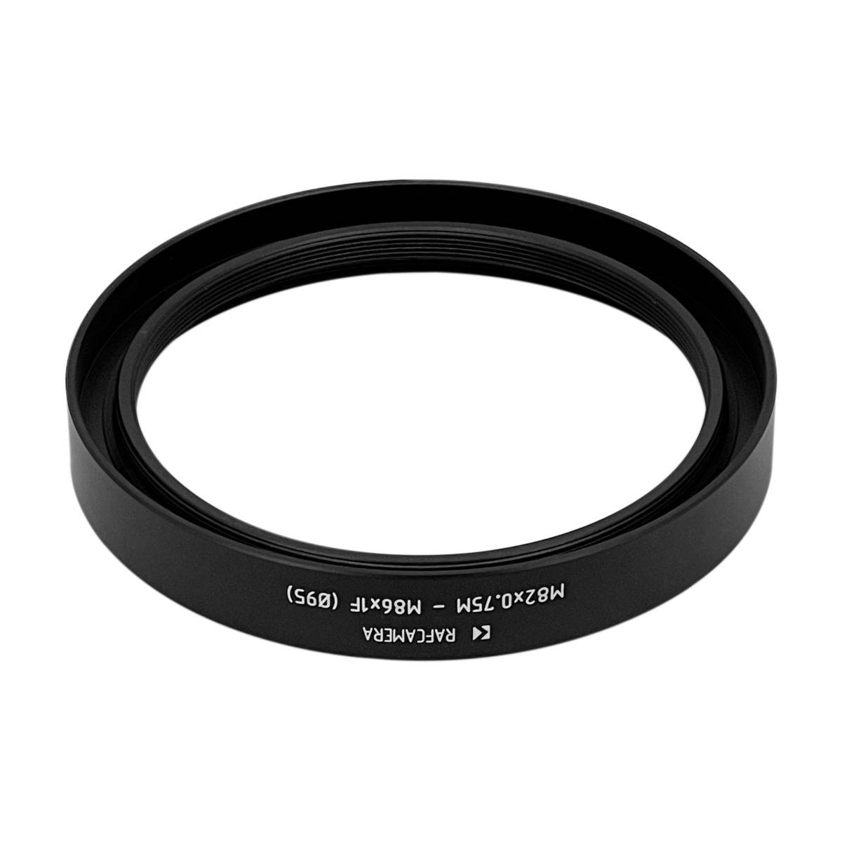 M82x0.75 male to M86x1 female thread adapter with 95mm OD, rear projecting