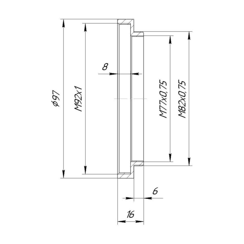 M82x0.75 male to M92x1 female thread adapter (82mm to 92mm step-up ring)