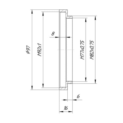 M82x0.75 male to M92x1 female thread adapter (82mm to 92mm step-up ring)