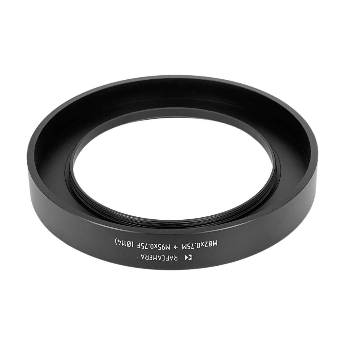 M82x0.75 male to M95x0.75 female thread adapter with 114mm outer diameter