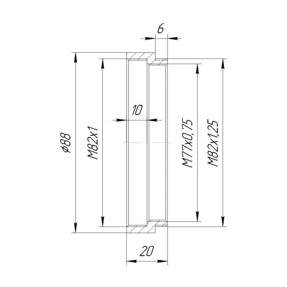 M82x1.25 male to M82x1 female thread adapter