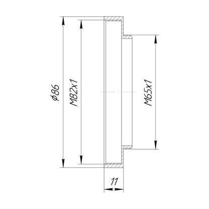 M82x1 female to M65x1 male thread adapter