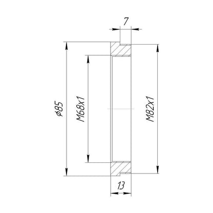 M82x1 male to M68x1 female thread adapter