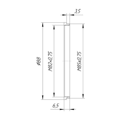 M85x0.75 male to M82x0.75 female thread adapter