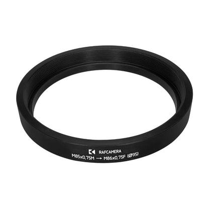 M85x0.75 male to M86x0.75 female thread adapter with 95mm outer diameter