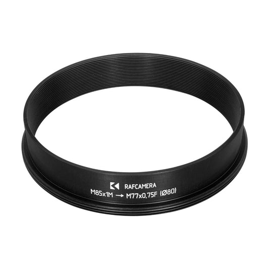 M85x1 male to M77x0.75 female thread adapter with 80mm outer diameter