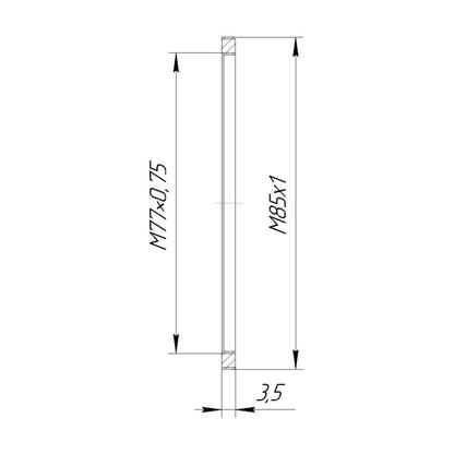 M85x1 male to M77x0.75 female thread adapter (filter step-down ring), flangeless