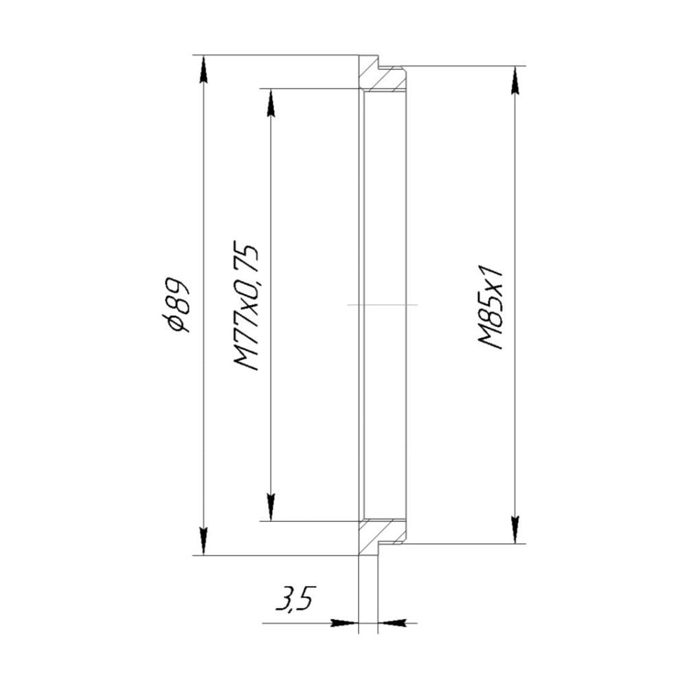 M85x1 male to M77x0.75 female thread adapter, 3.5mm thick