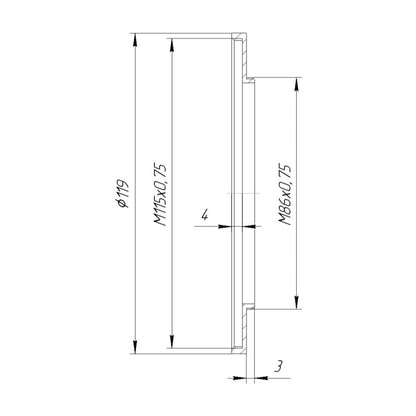 M86x0.75 male to M115x0.75 female thread adapter (86mm to 115mm step-up ring)