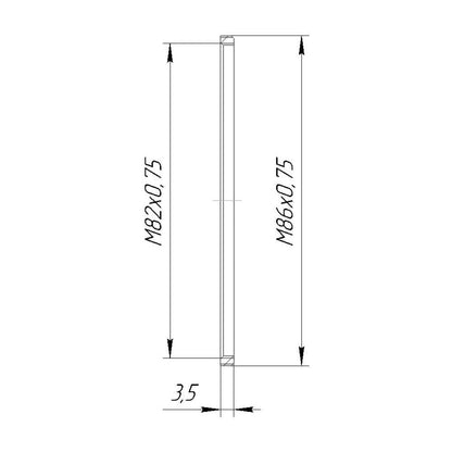 M86x0.75 male to M82x0.75 female thread adapter, flangeless