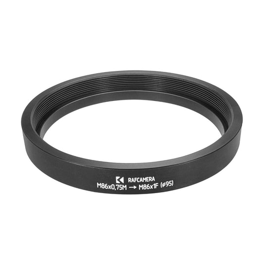 M86x0.75 male to M86x1 female thread adapter with 95mm outer diameter