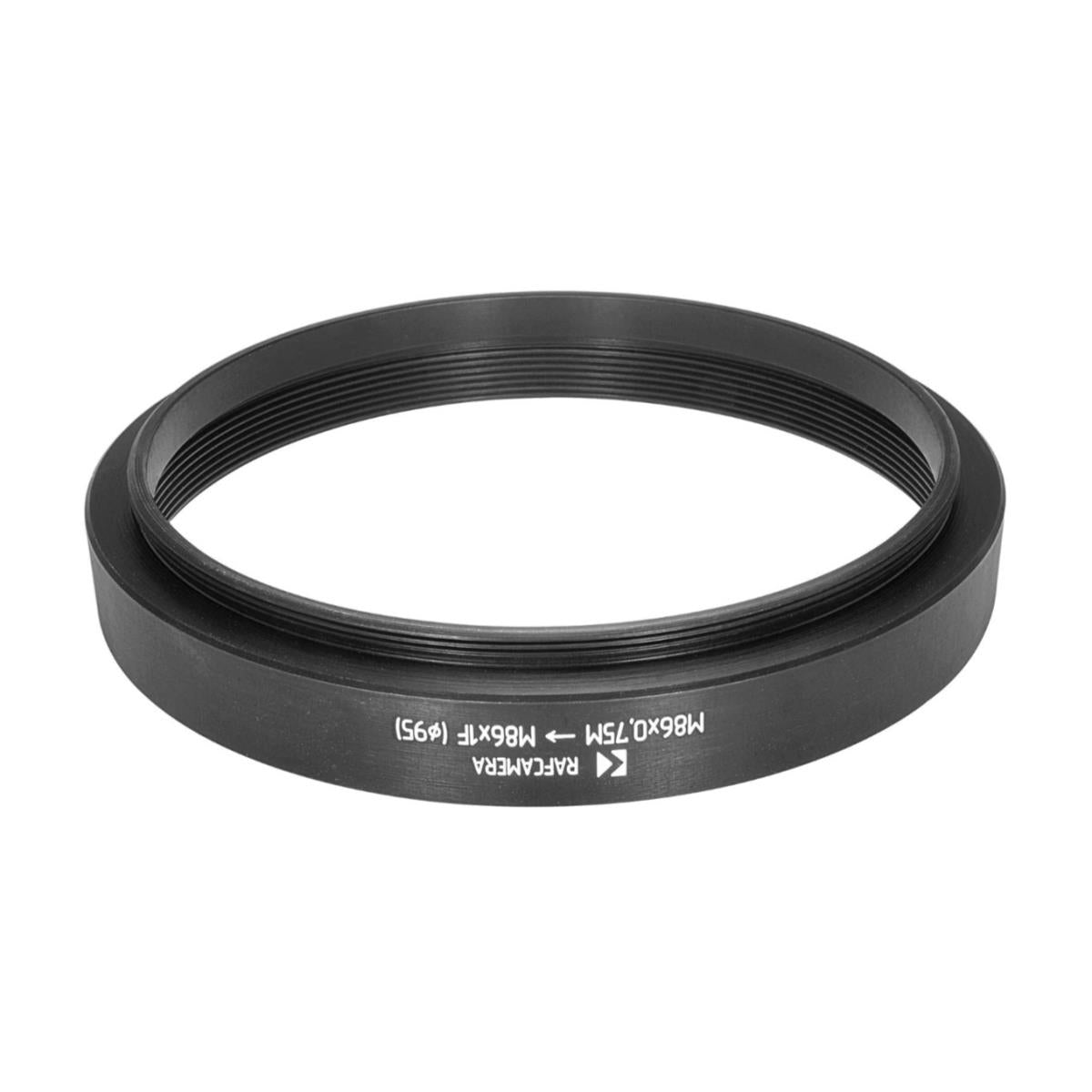 M86x0.75 male to M86x1 female thread adapter with 95mm outer diameter