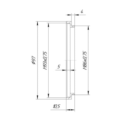 M86x0.75 male to M93x0.75 female thread adapter
