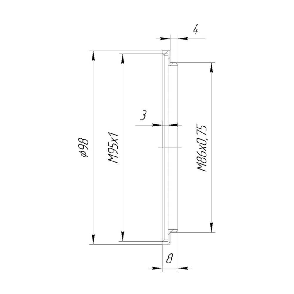 M86x0.75 male to M95x1 female thread adapter