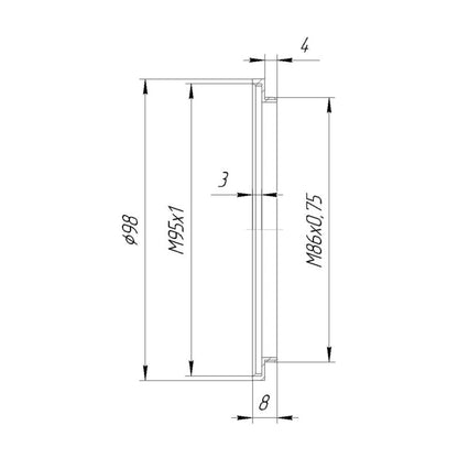 M86x0.75 male to M95x1 female thread adapter