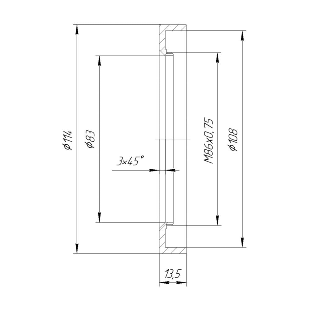 M86x0.75 male thread to 114mm outer diameter adapter