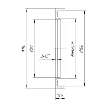 M86x0.75 male thread to 114mm outer diameter adapter