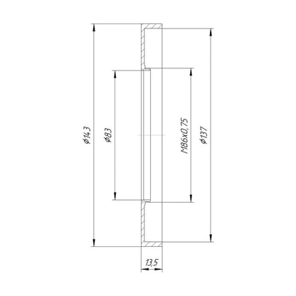 M86x0.75 male thread to 143mm outer diameter adapter (rear projecting)