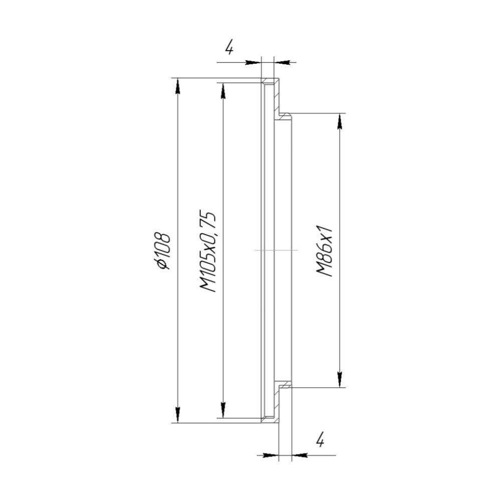 M86x1 male to M105x0.75 female thread adapter