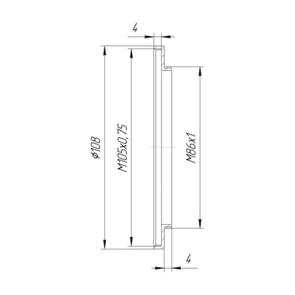 M86x1 male to M105x0.75 female thread adapter
