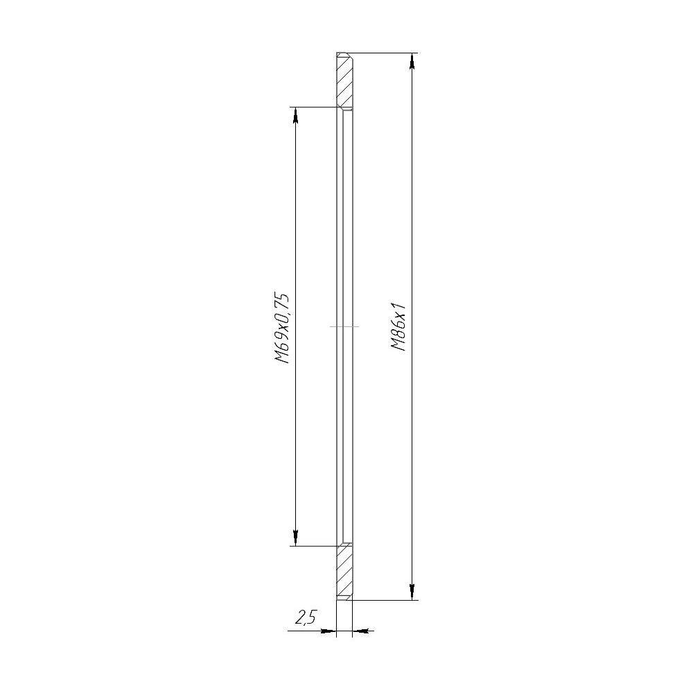 M86x1 male to M69x0.75 female thread adapter, flangeless