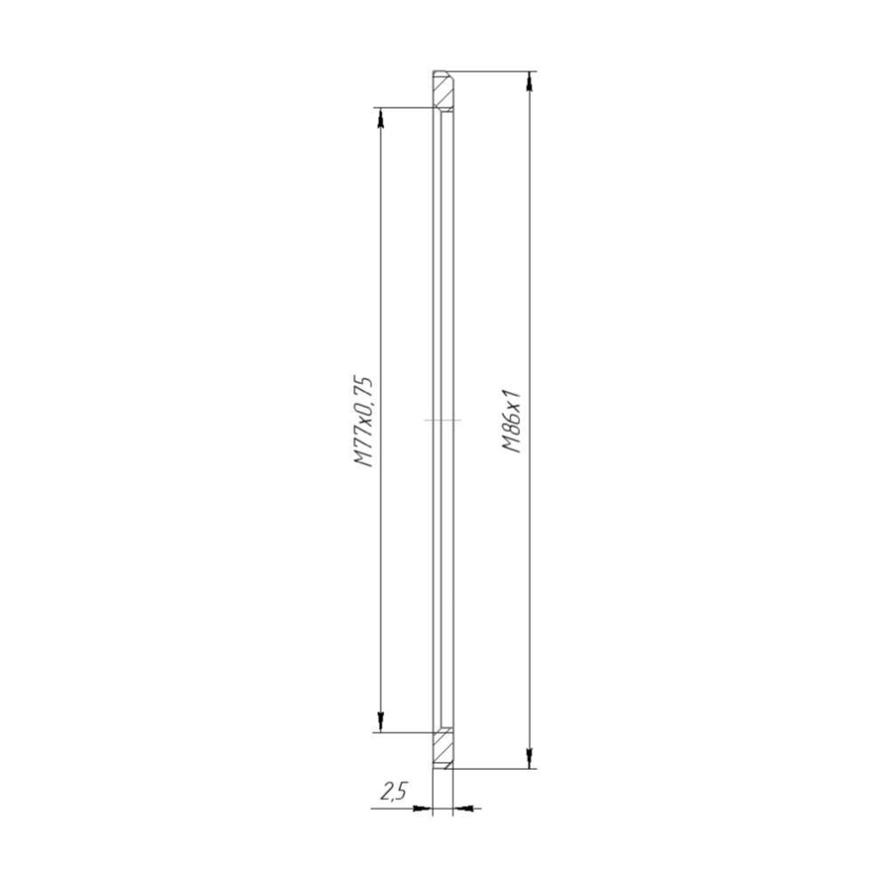 M86x1 male to M77x0.75 female thread adapter, flangeless