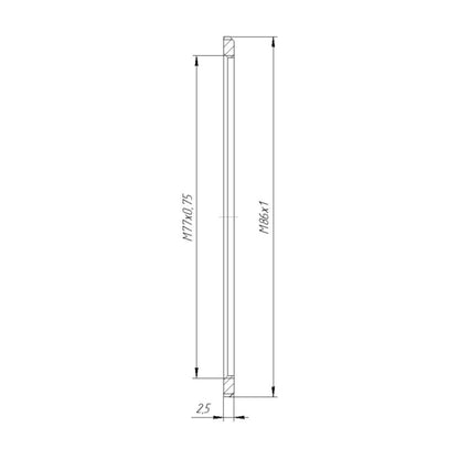 M86x1 male to M77x0.75 female thread adapter, flangeless
