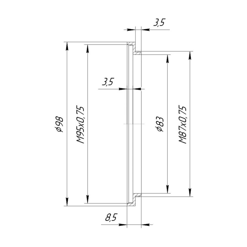M87x0.75 male to M95x0.75 female thread adapter